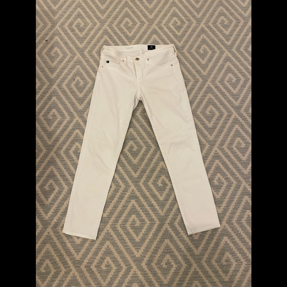 AG White Cigarette Crop Jeans